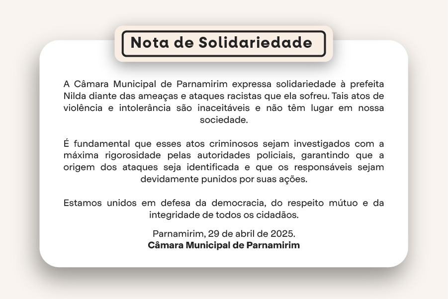 Nota de Solidariedade à prefeita Nilda